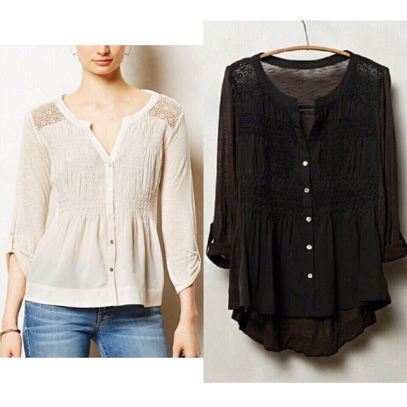 Anthropologie Tops - Anthropologie Black Embroidered Buttondown Top